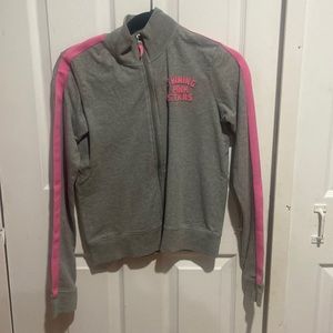 Shining pink stars pink zip up sweater grey